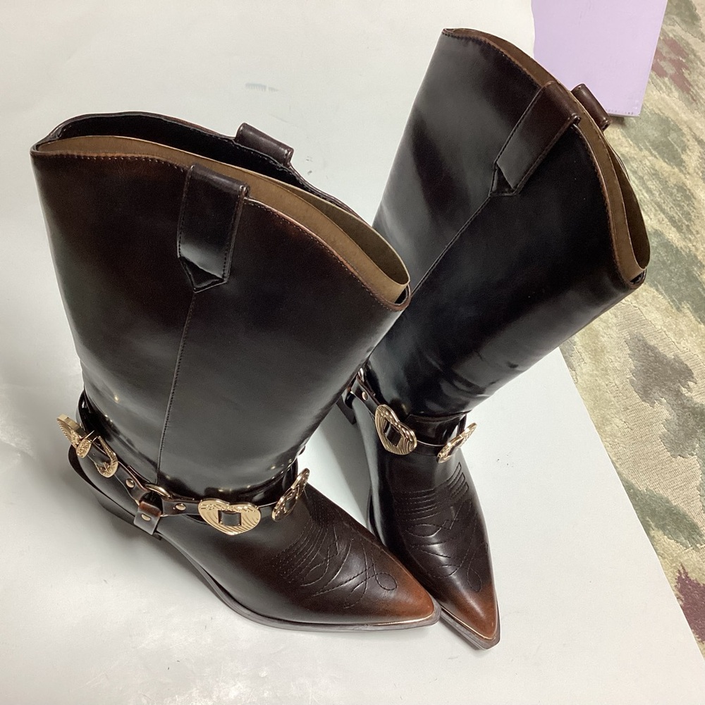 Madden Girl Sweetheart Cowboy Boots Women’s 7.5 Brown Western Heart Pointed Toe - Picture 4 of 16